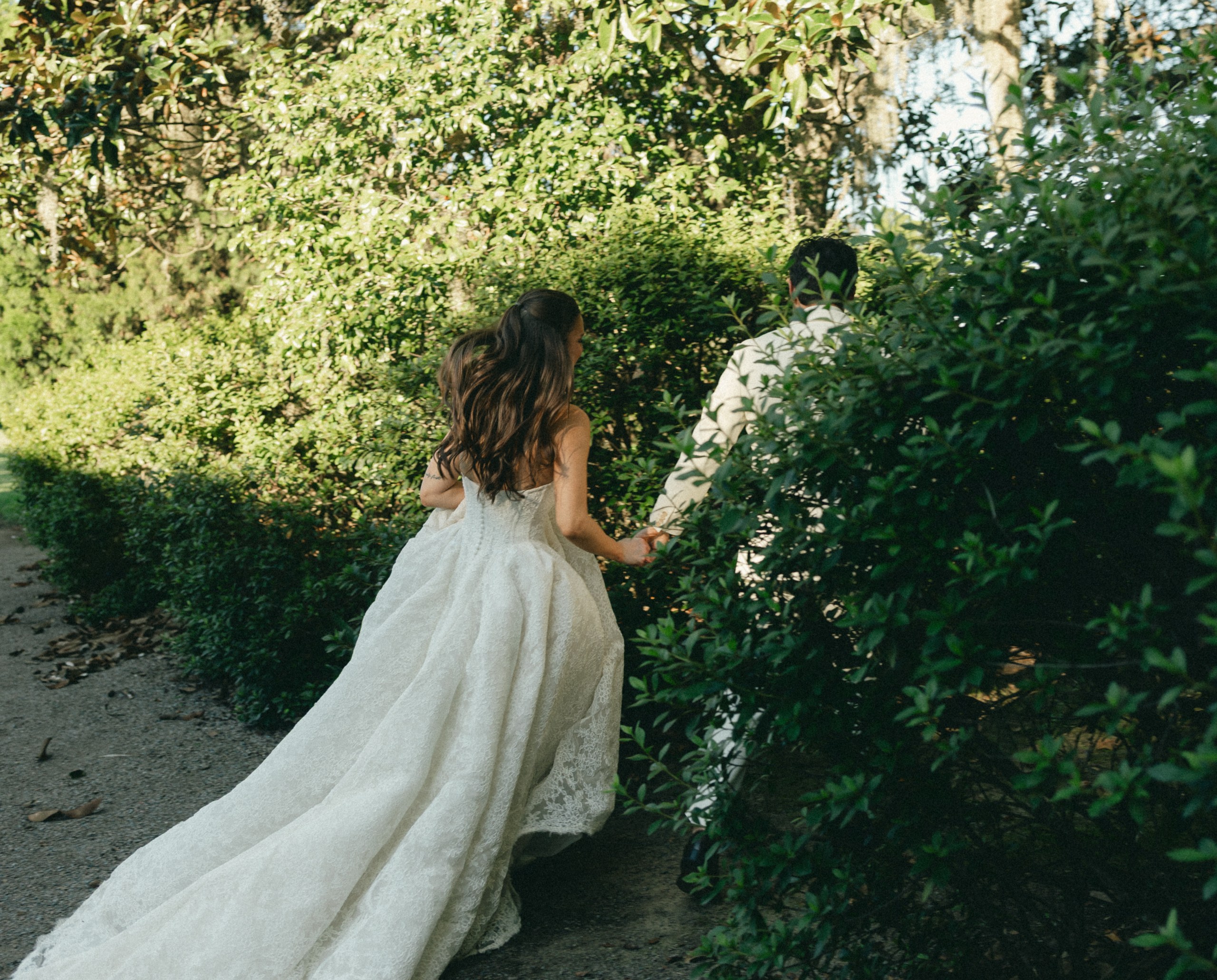 Bride and groom portraits at Middleton Place gardens in Charleston