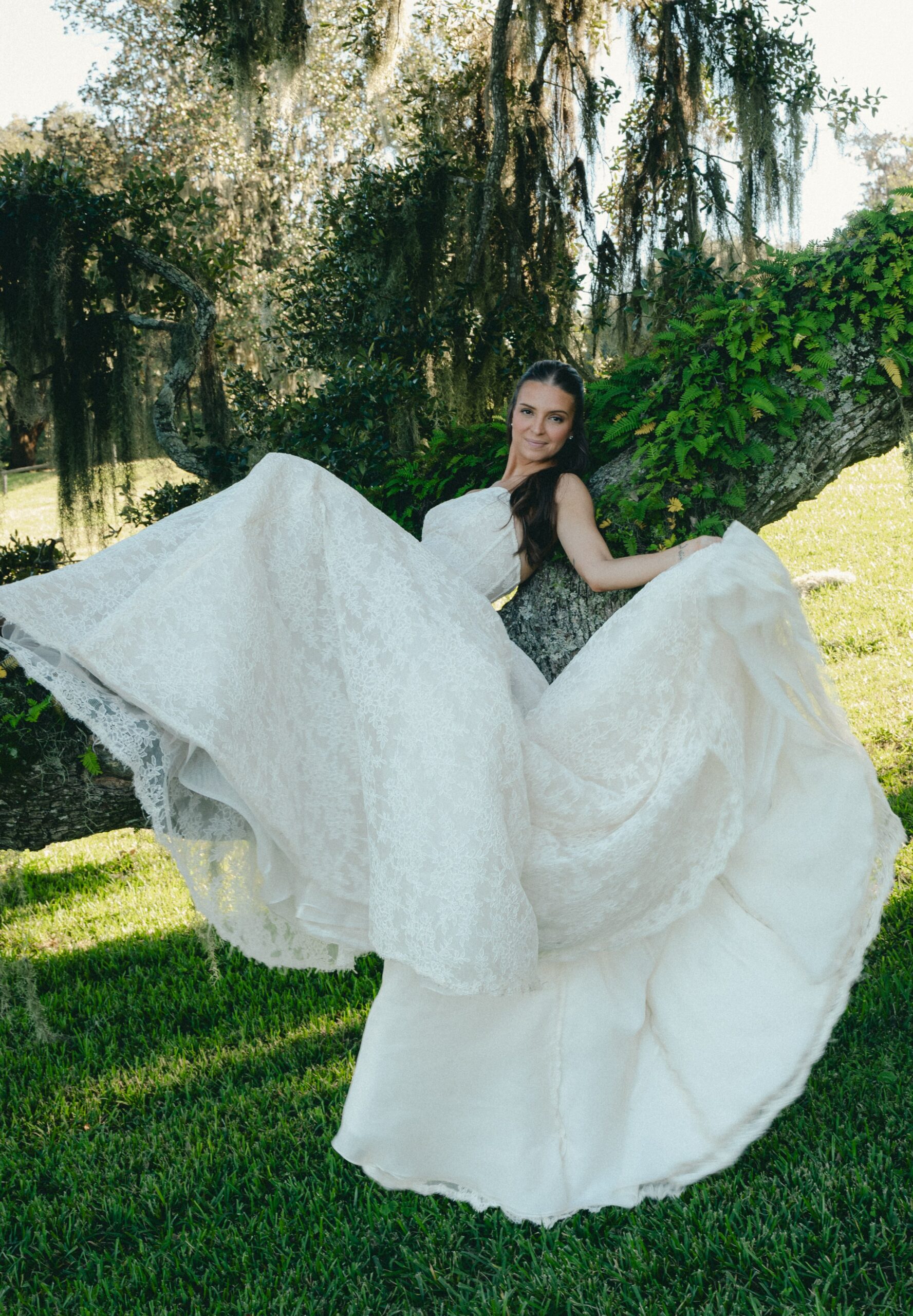 Wedding portraits under the live oaks at Middleton Place, Charleston