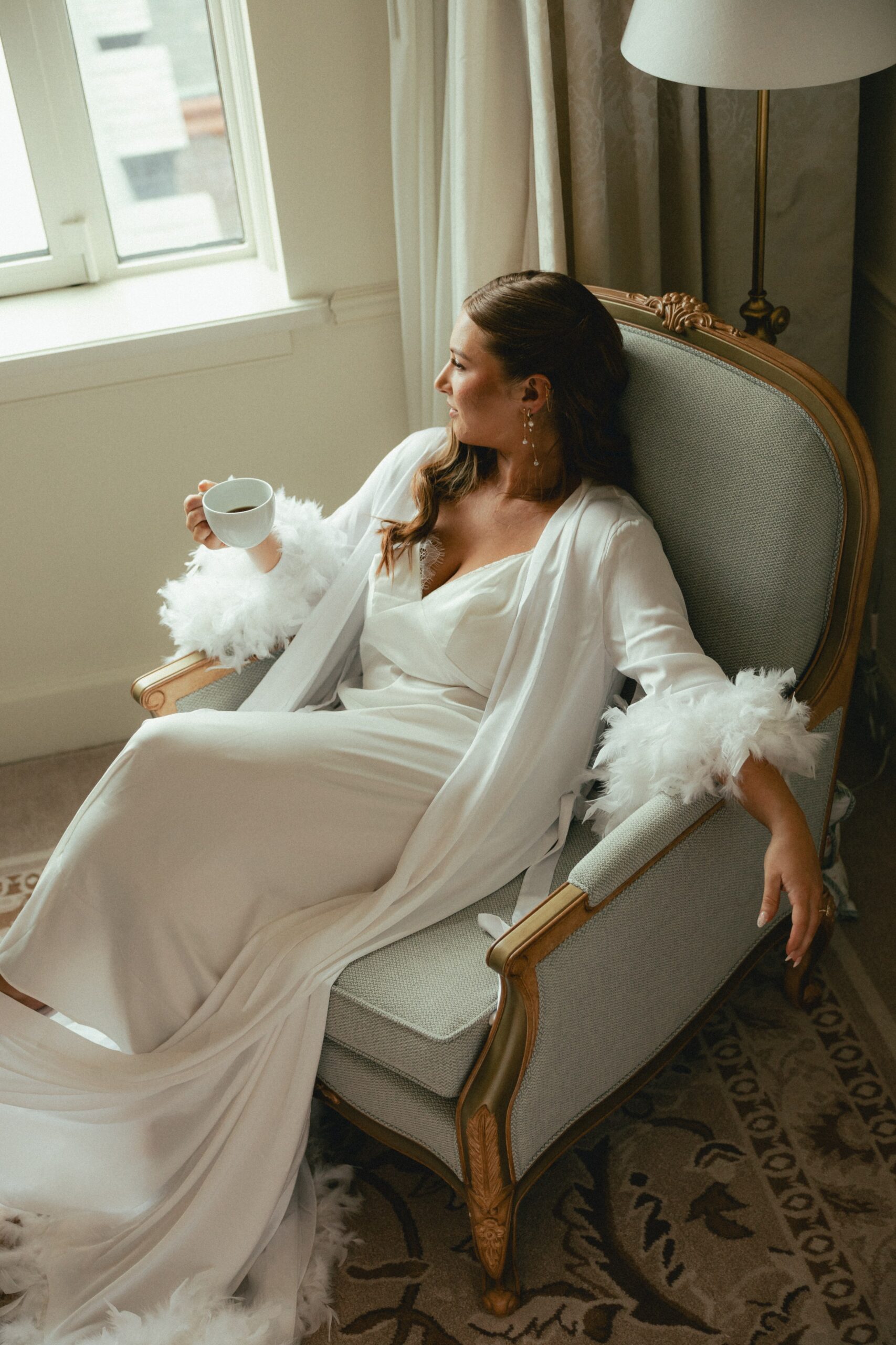 Bride getting ready at Charleston Place hotel in Charleston, SC